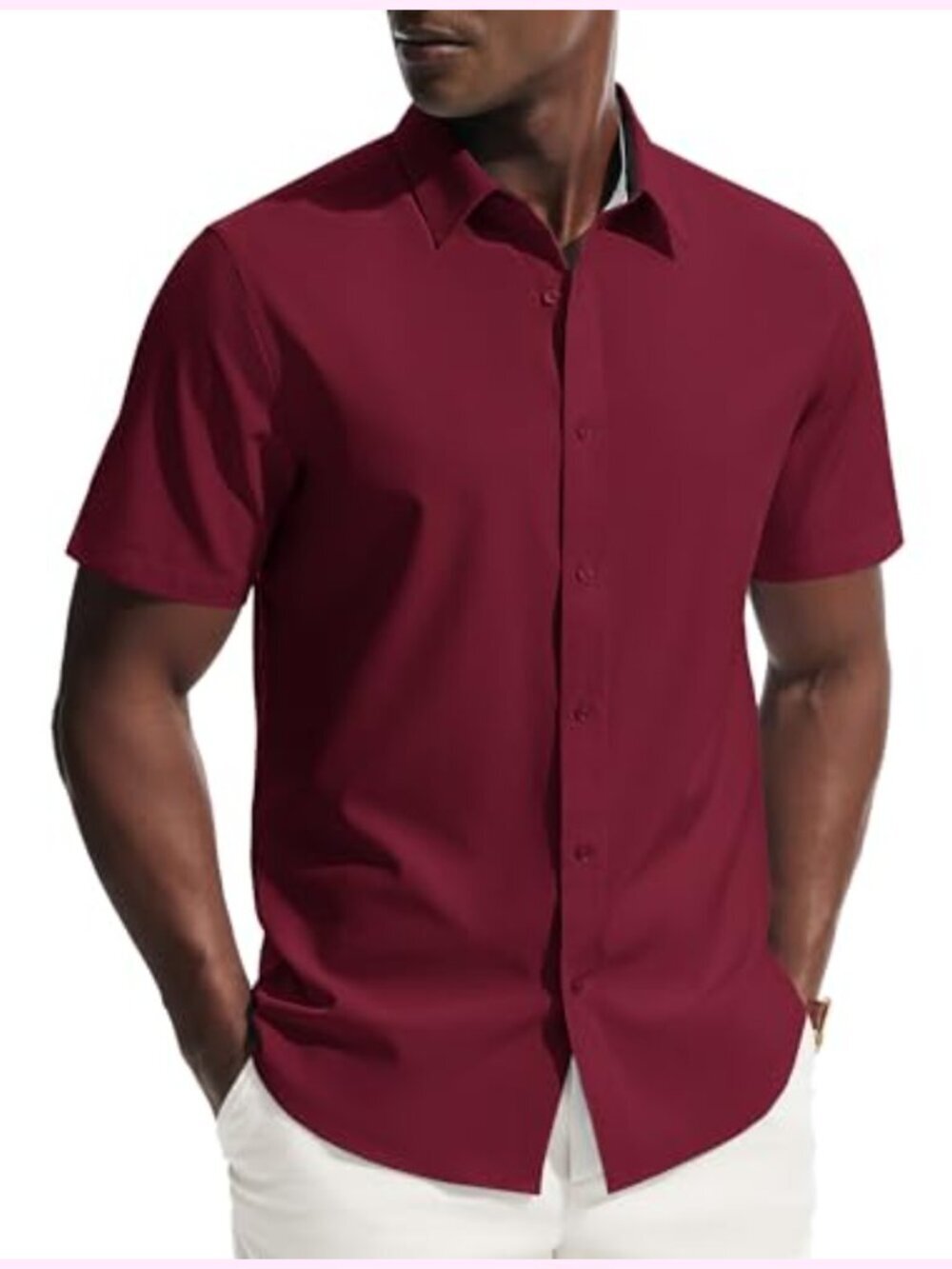 Men's Short Sleeve Stretch Wrinkle-Free Dress Shirt